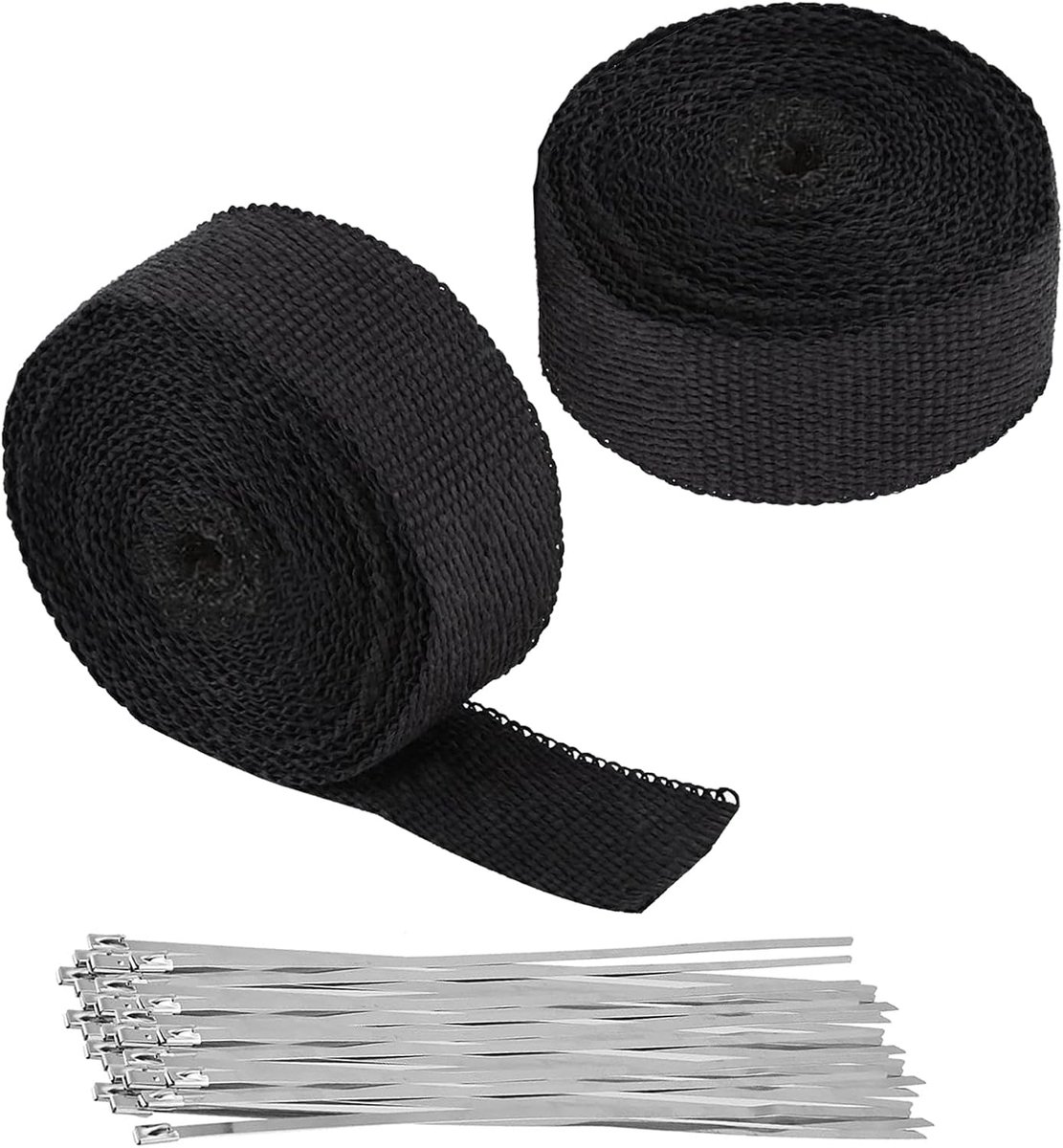Heat Protection Tape, Basalt Fiber, 5m x 50mm, Black, Heat Protection Band, Exhaust with 10 Stainless Steel Cable - ShopVlot