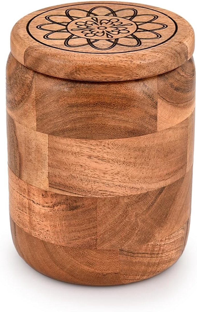 Kimona Food Jars & Canisters Acacia Wood Round Wooden Storage Jar with Lid for Storing Cookies Pantry, Tea, Sugar - ShopVlot