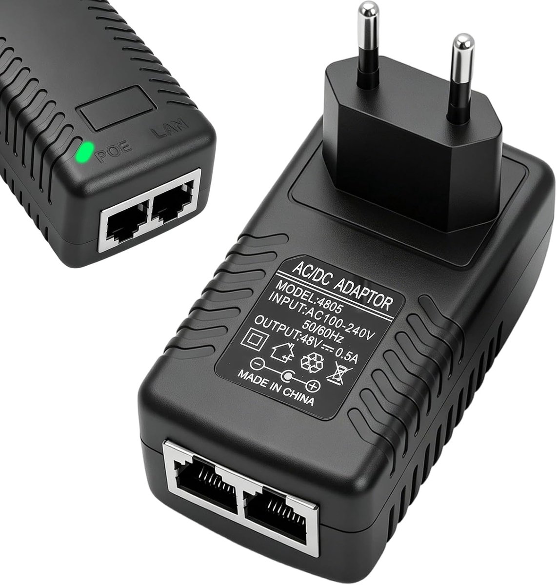 Ethernet-adapter voor passieve stroominjector POE 48 V 0,5 A met wandstopcontact, geschikt voor POE - ShopVlot