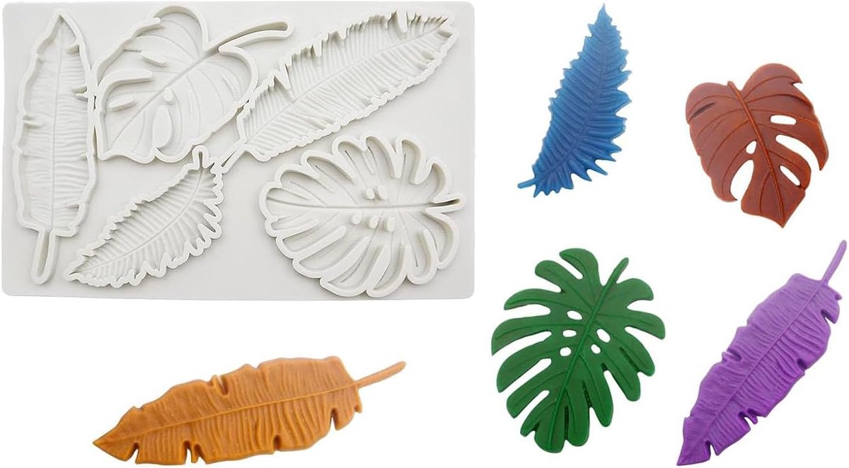 Silicone mold for fondant leaves, 3D tropical leaves shape leaves silicone sugarcraft cake mold leaf DIY decoration - ShopVlot