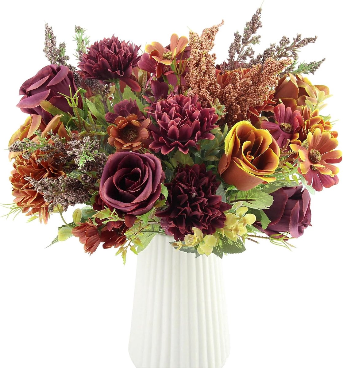 Set van 5 kunstbloemen, herfstboeket, 34 cm - Kunstboeketten geschikt voor tafeldecoratie, bruiloften, vazen en - ShopVlot