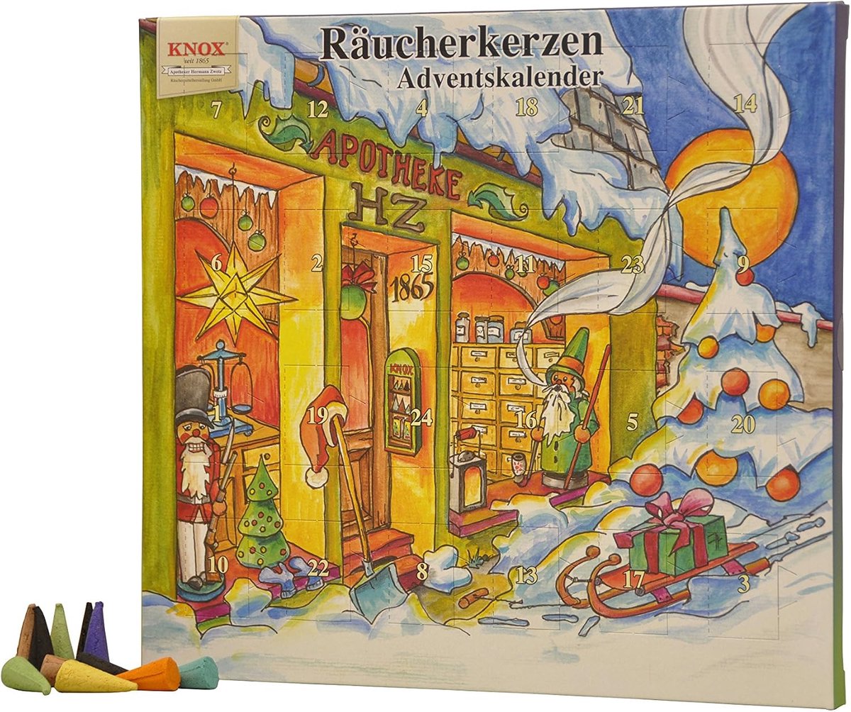 Knox Smoke Candles Advent Calendar - Motive: Pharmacy Hermann Zwetz - with 24 Heavenly Incense Cones in Size M - ShopVlot