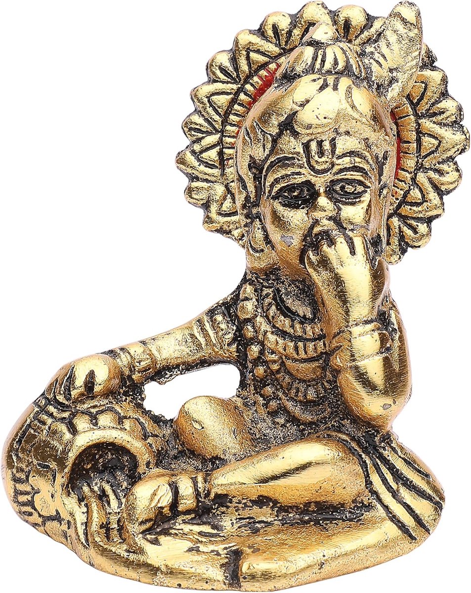 Brass Golden Matki Baby Krishna Murti Makhan Chor Laddu Gopal Kanha ji Murti Statue Idol for Home Pooja Gifted - ShopVlot