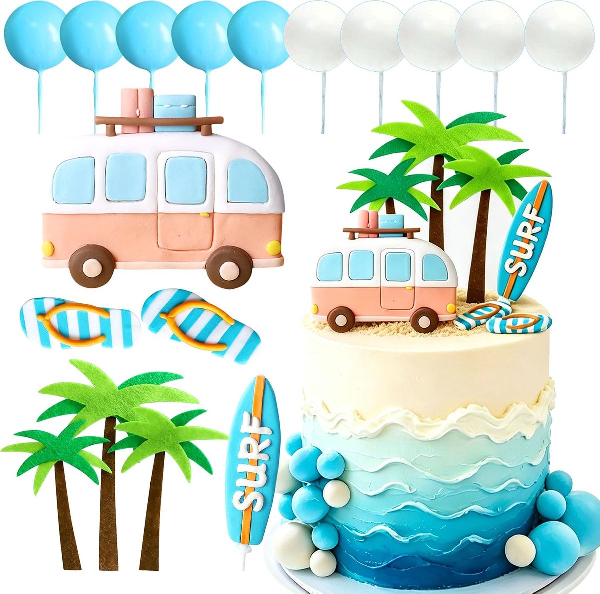 surf verjaardagstaart decoratie strand taart topper surfplank decoratie - ShopVlot