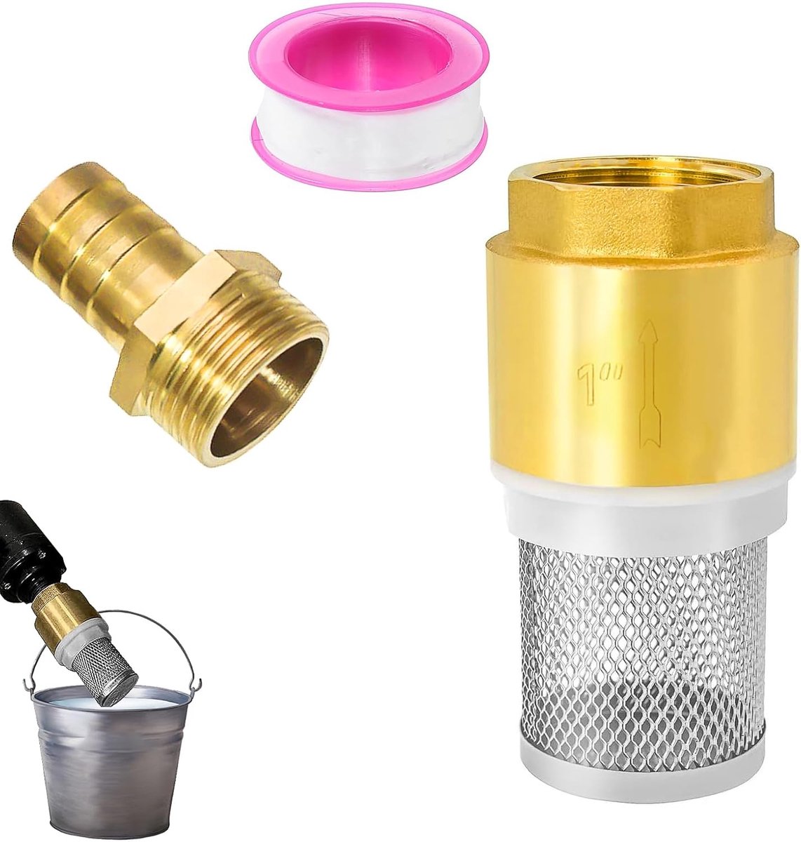 Foot valve with suction basket, 1 inch suction filter set, stainless steel filter, brass check valve water, with 1 - ShopVlot