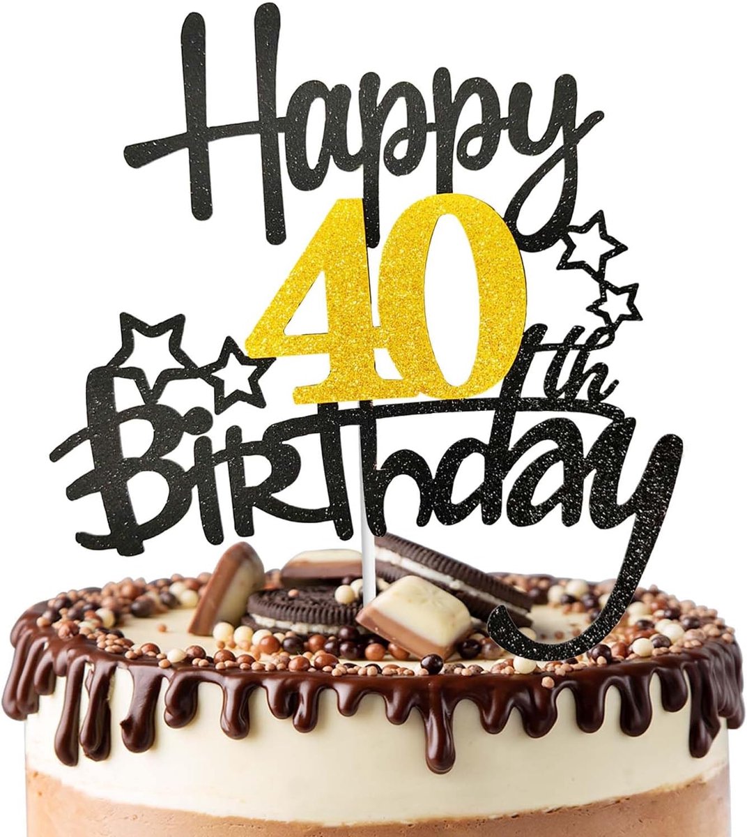 40th birthday cake toppers happy 40th birthday cake topper black & gold cake decoration for forty year old men and - ShopVlot