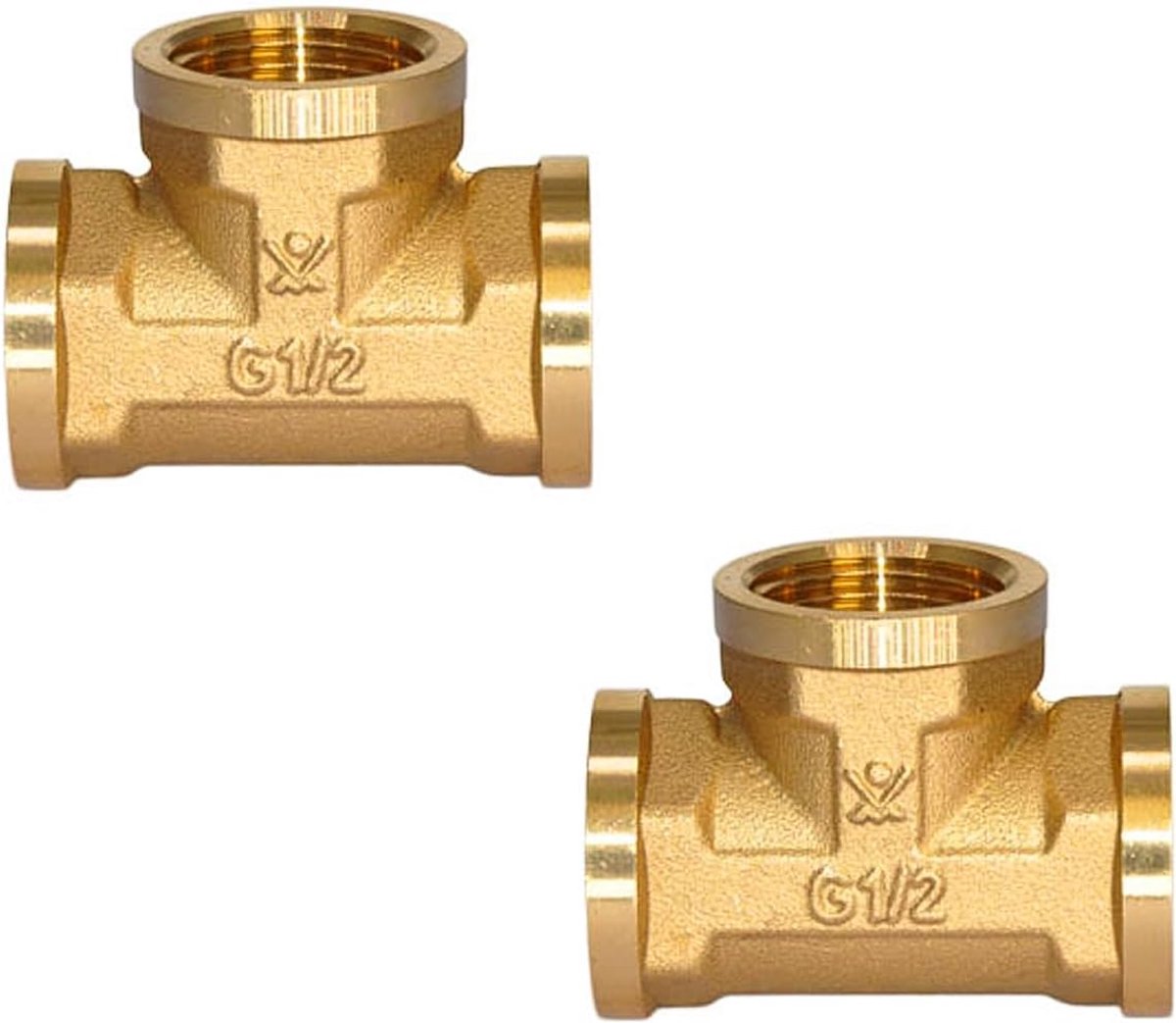 2 pieces T piece 1/2 inch, T-piece threaded fitting, G1/2 inch brass tees, Ø19 mm, DN15 T-connector, for pipes - ShopVlot