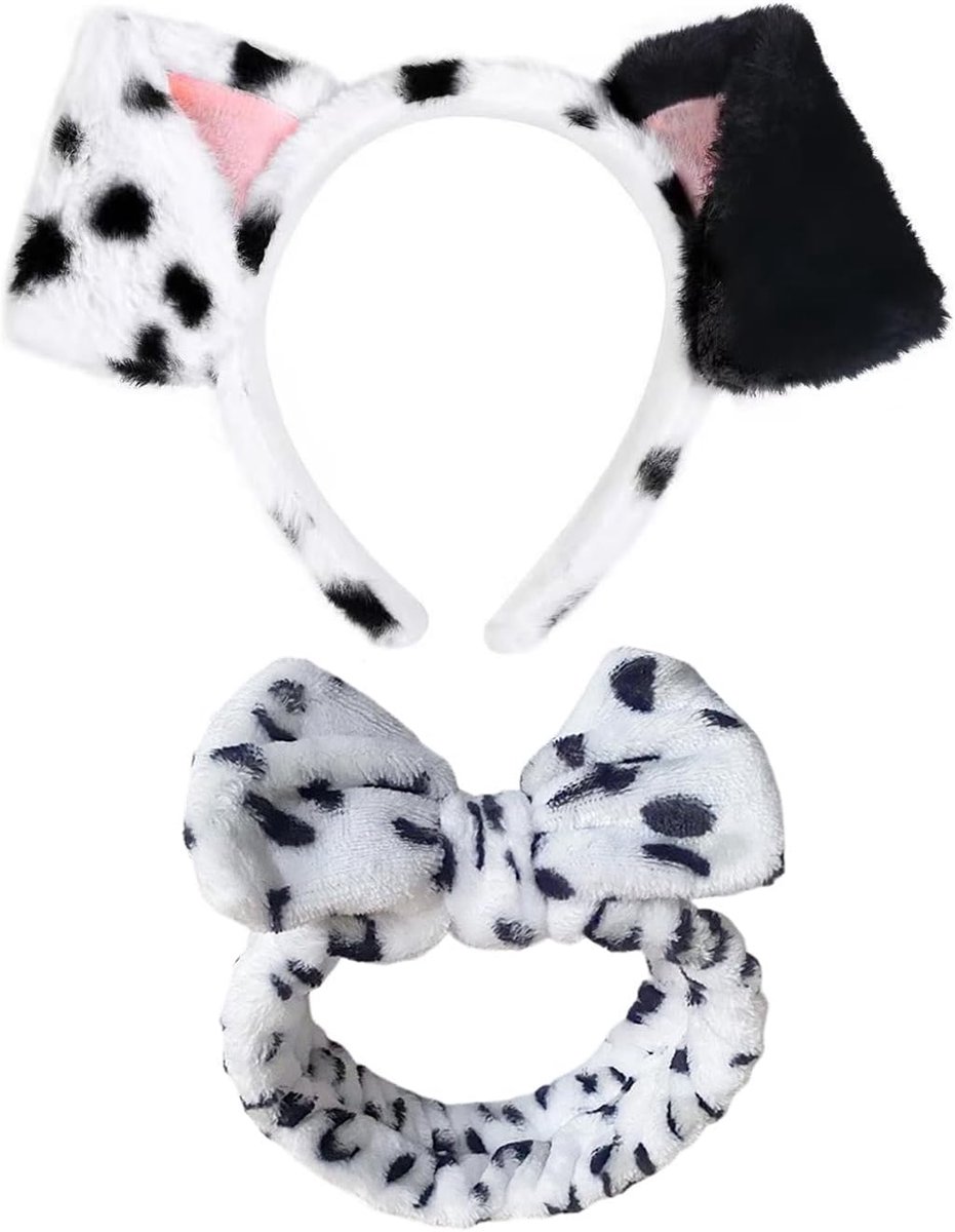 2 Stuks Half Zwarte Oorhoofdbanden, Pluche Dalmatische Oorhoofdbanden En Praktische Gezichtswashoofdbanden, Geschikt - ShopVlot