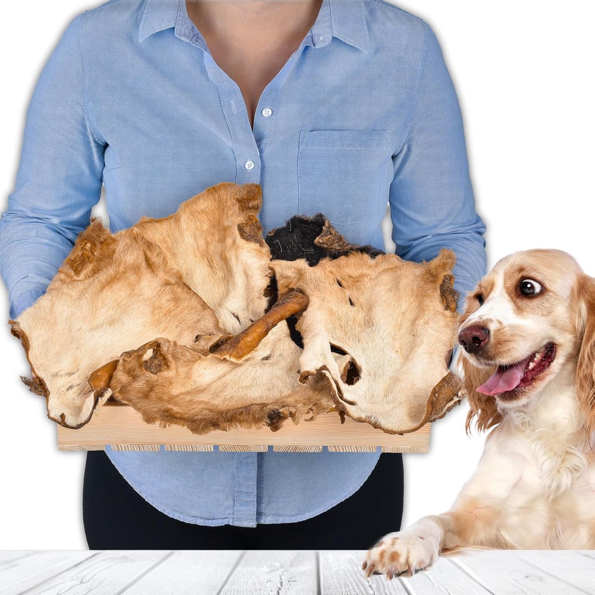 Runderhoofdhuid met vacht voor honden 1 kg (ca. 15-20 stuks) - runderhoofdhuid gedroogd om op te kauwen - ShopVlot