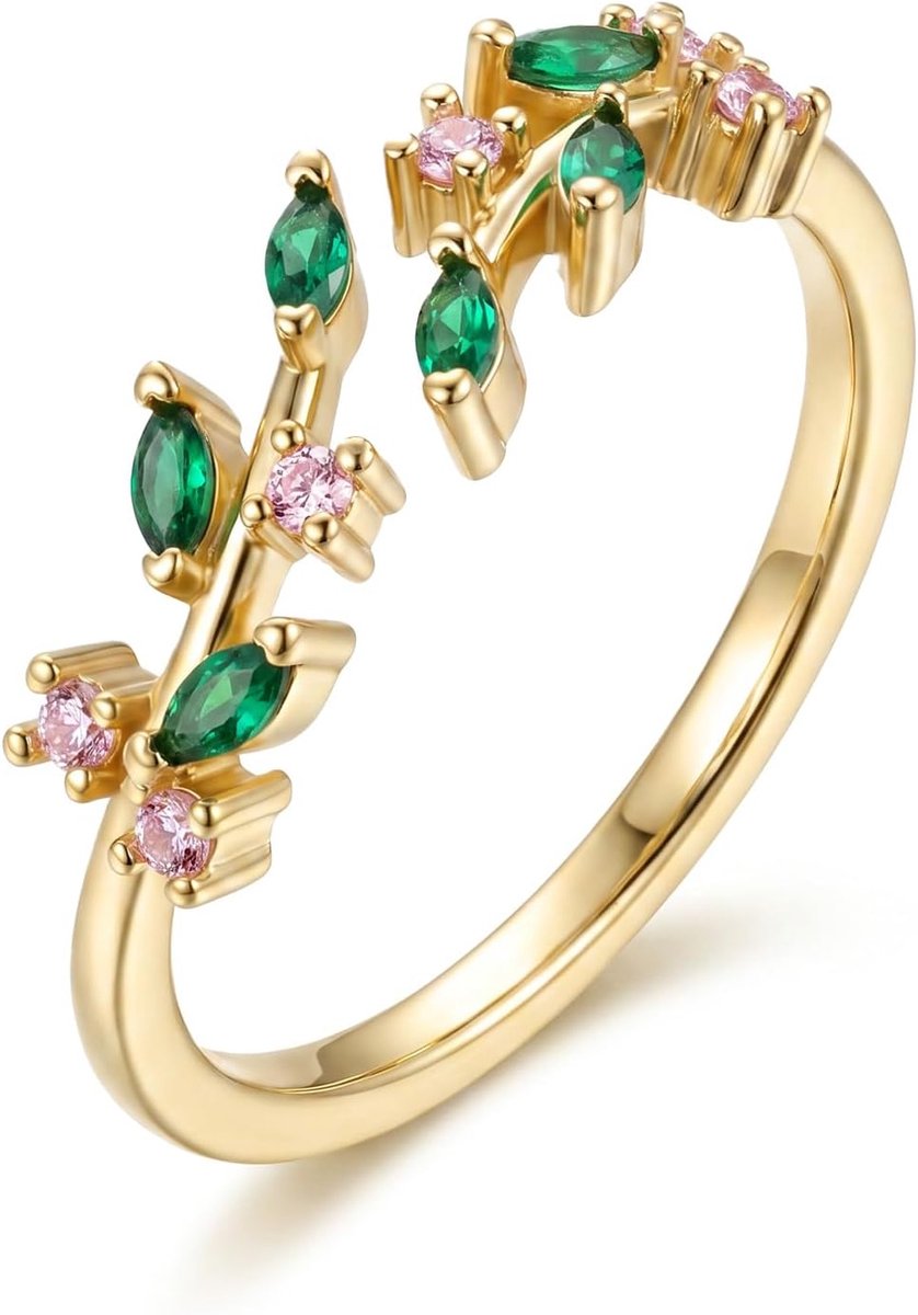 Xinjoduz Women's Rings Waterproof Gold Green Leaf Ring Adjustable Dainty Leaf Rings Adjustable Open Knuckle Rings - ShopVlot