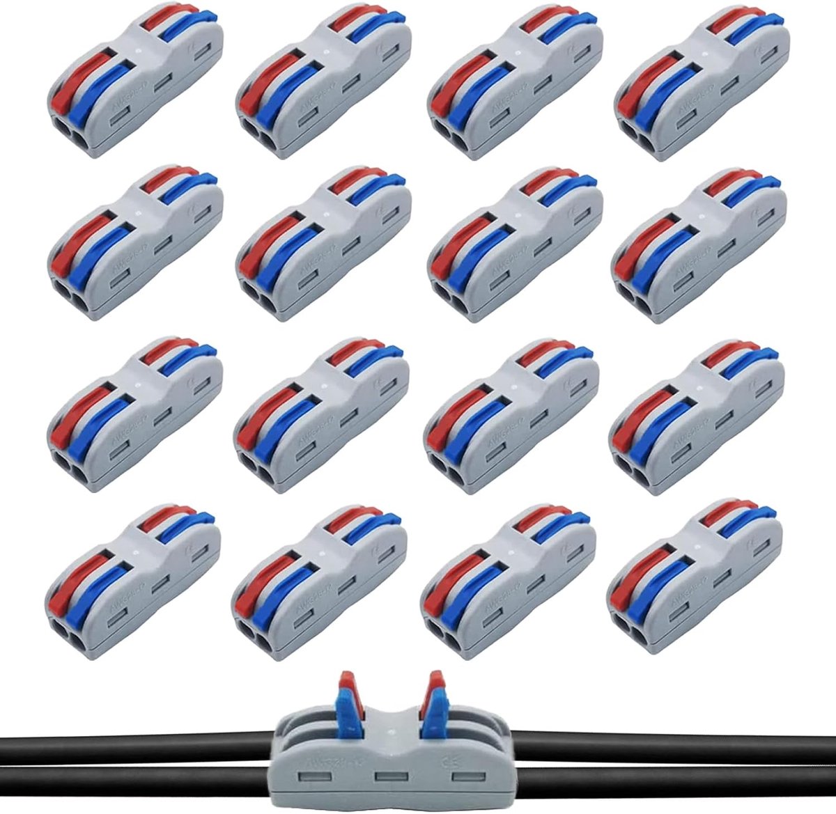 PCT-2 16 Pcs Pass Connectors, Compact Plug Terminals, Connection Terminal Kit with Lever, Fast Cable Connectors, 2 - ShopVlot