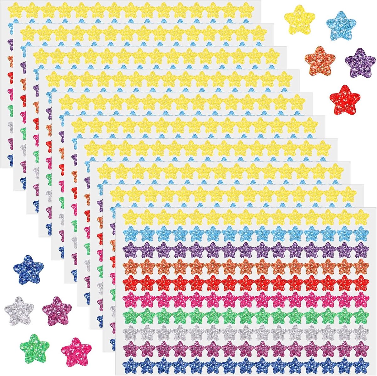 1500 stuks glitter-sterstickers, 10 kleuren, 1 cm, zelfklevende sterstickers, mini-meerkleurige sterstickers voor - ShopVlot