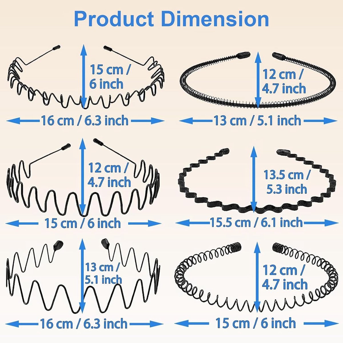 Set of 6 Metal Hair Bands for Men and Women, Elastic Non-Slip Headbands for Sports, Fitness, Yoga and Everyday Use - ShopVlot