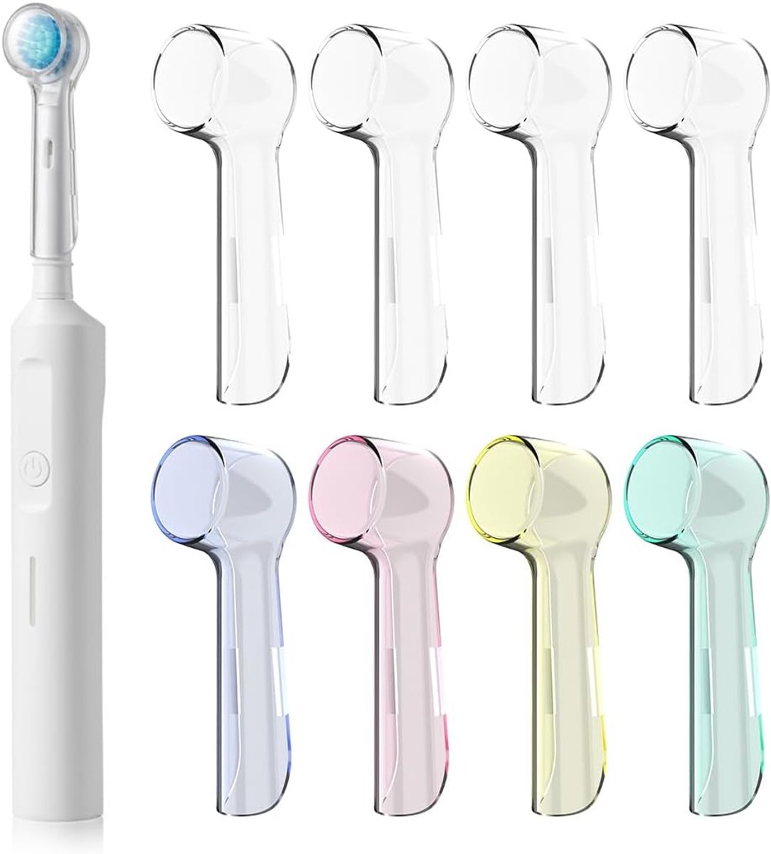 8 x beschermhoes voor elektrische tandenborstels, stofbescherming, 4 x transparant en roze, geel, blauw, groen - ShopVlot