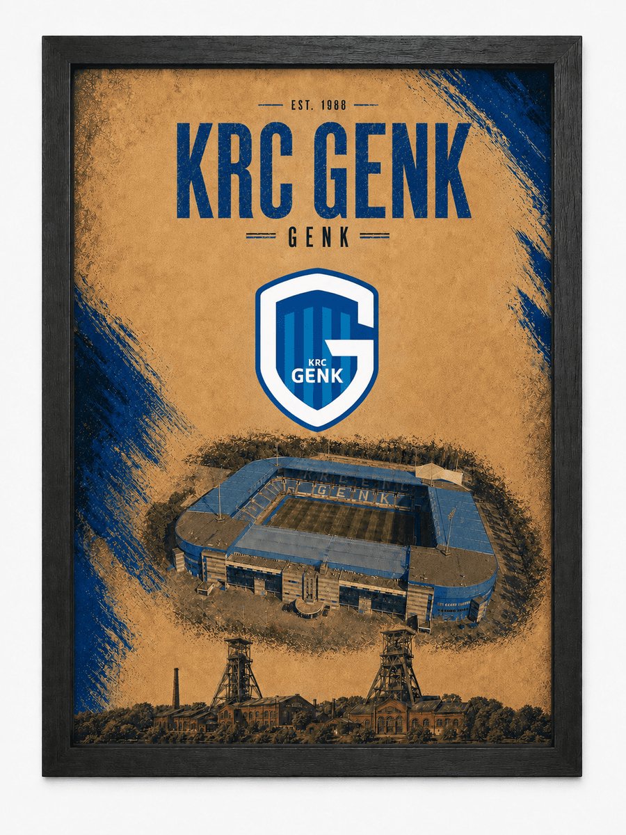 KRC Genk Poster | Voetbalposter met Stadion en Clublogo | Inclusief Zwarte A4 Lijst | Wanddecoratie