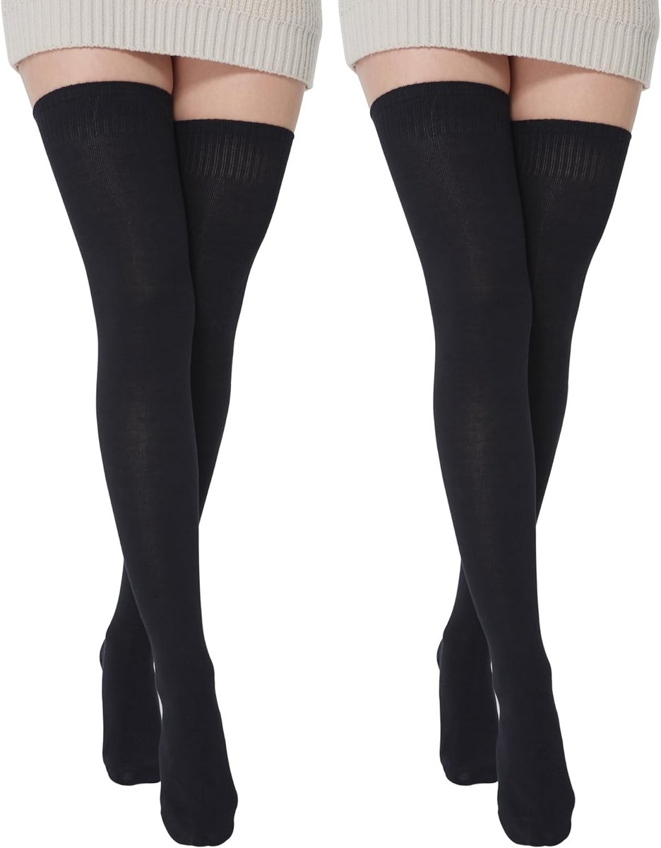 Women's Thigh High Stockings, Extra Long Cotton Stockings with Stylish Stripes - ShopVlot