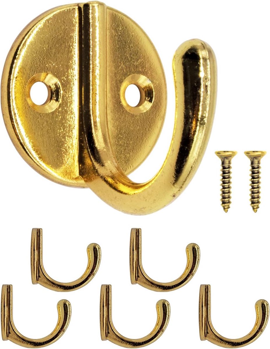 Kledinghaken set van 5 - antiek design - messing/goud - voor jassen en handdoeken - ShopVlot