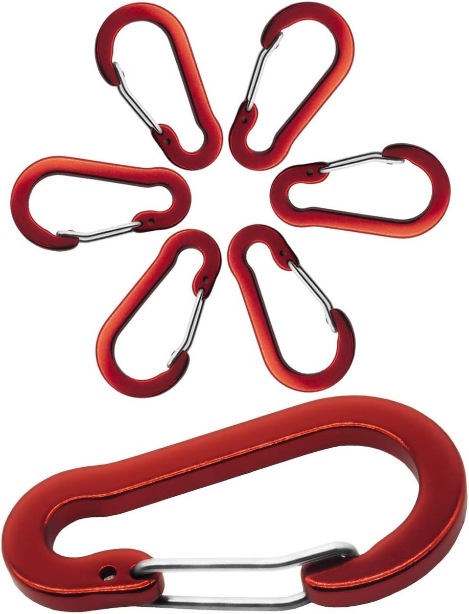 Carabiners 5 cm - Aluminium - Rood - Voor het bevestigen van lichte apparatuur - ShopVlot