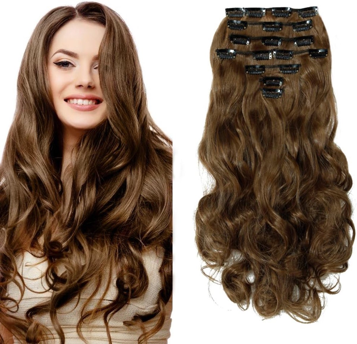 Haarextensions 24" - 8 vlechten - golfachtig - natuurlijke uitstraling - ShopVlot