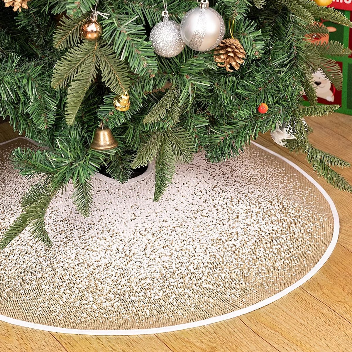 Kerstboomrok 76cm - Kaki jute met glitter sneeuwvlokken - Voor feestelijke kerstdecoratie - ShopVlot