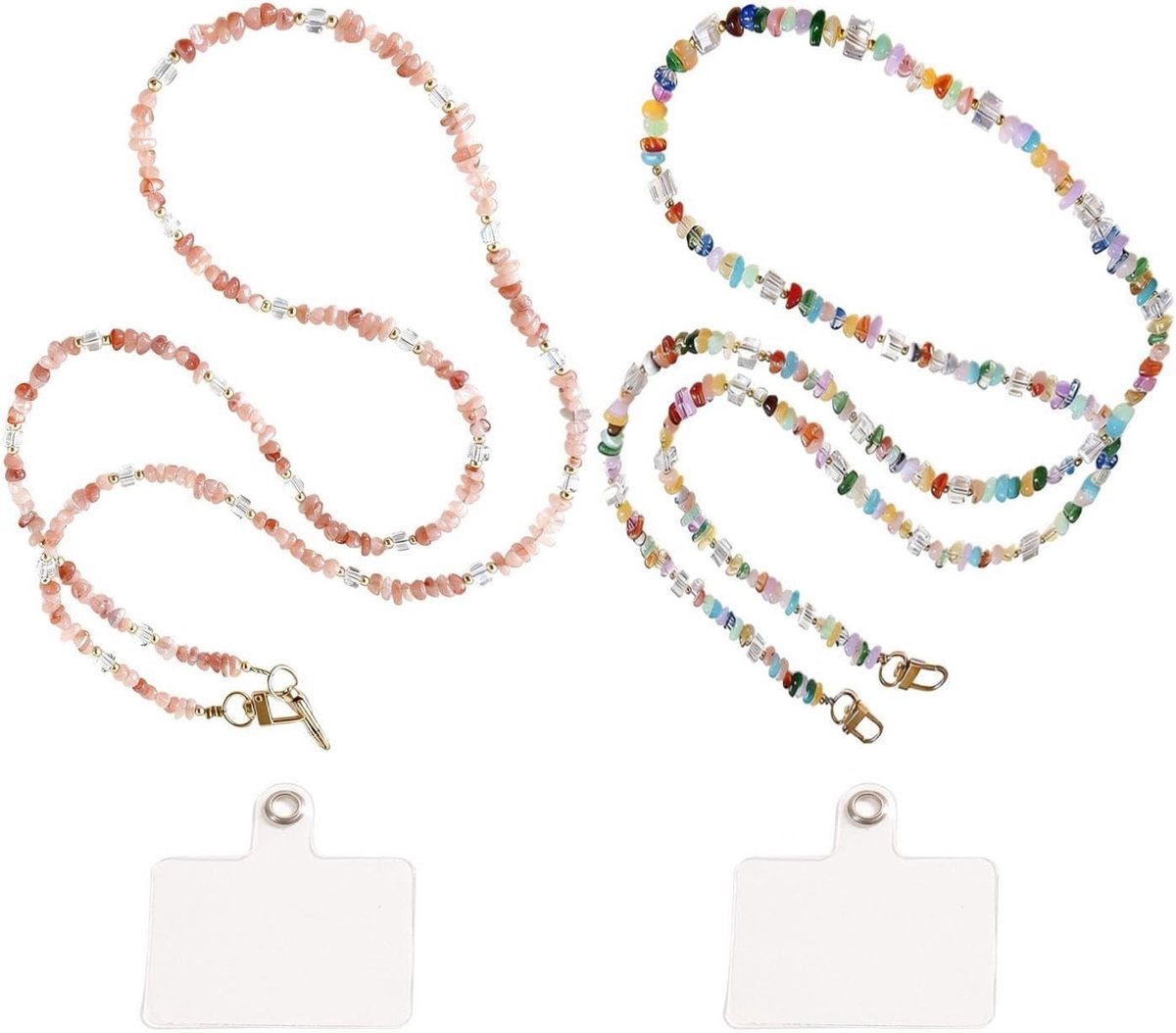 Mobiel toont 2pcs gekleurde kristallen telefoonkettingen - roze en kleur - schattige lanyard - anti-verlies houder - ShopVlot