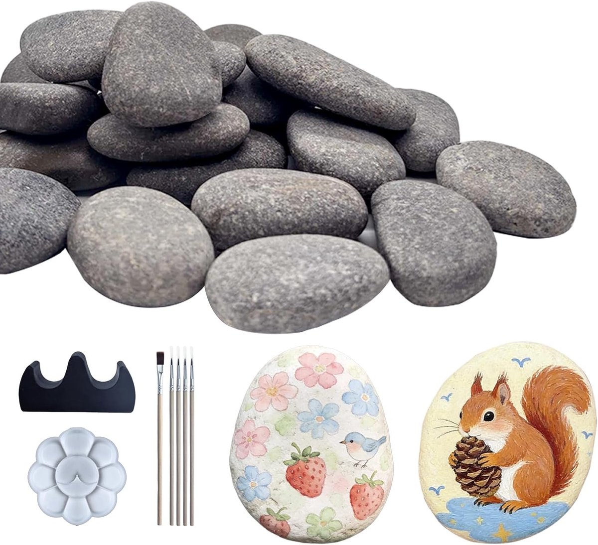Kleine schilderstenen 4-6 cm - grijze natuurstenen - gladde kiezels - perfect voor creatieve projecten - ShopVlot