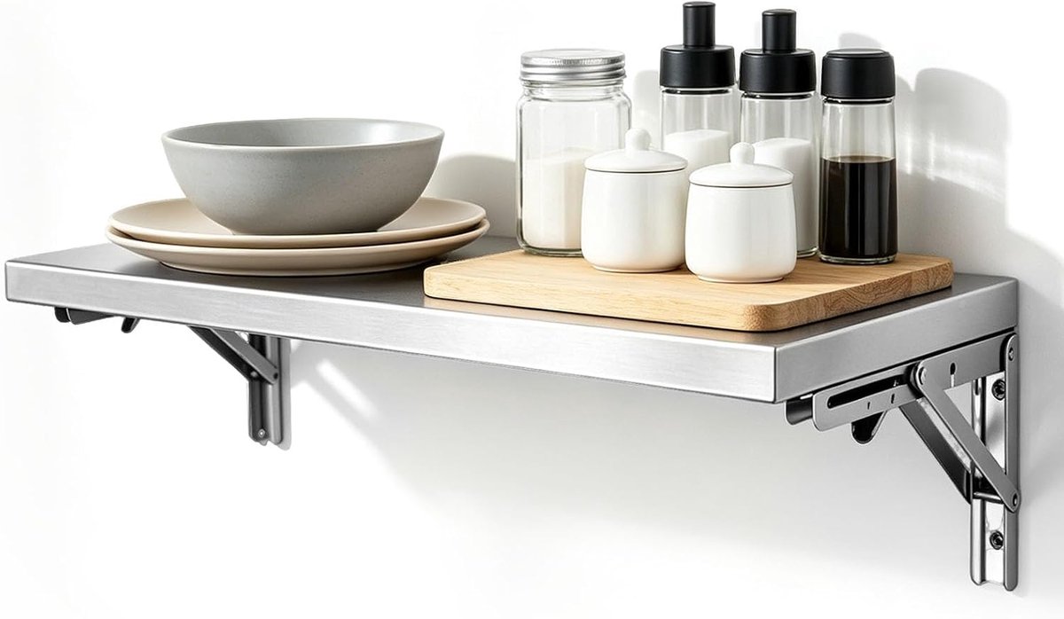 Klaptafel 60 x 30 cm - roestvrij staal - inklapbaar - ruimtebesparend voor keuken - ShopVlot