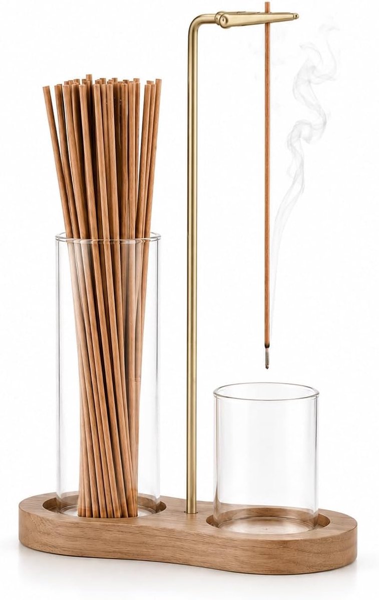 Wierookhouder met glazen asvanger - 2-in-1 omgekeerde wierookbrander - afneembare glazen houder - ideaal voor meditatie - ShopVlot