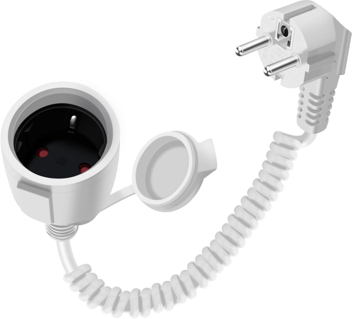Verlengsnoer met Aarde Spiraalsnoer 0.6 m tot 1.5 m - Wit - Max 16 A 250 V - Ideaal voor binnen en buiten - ShopVlot