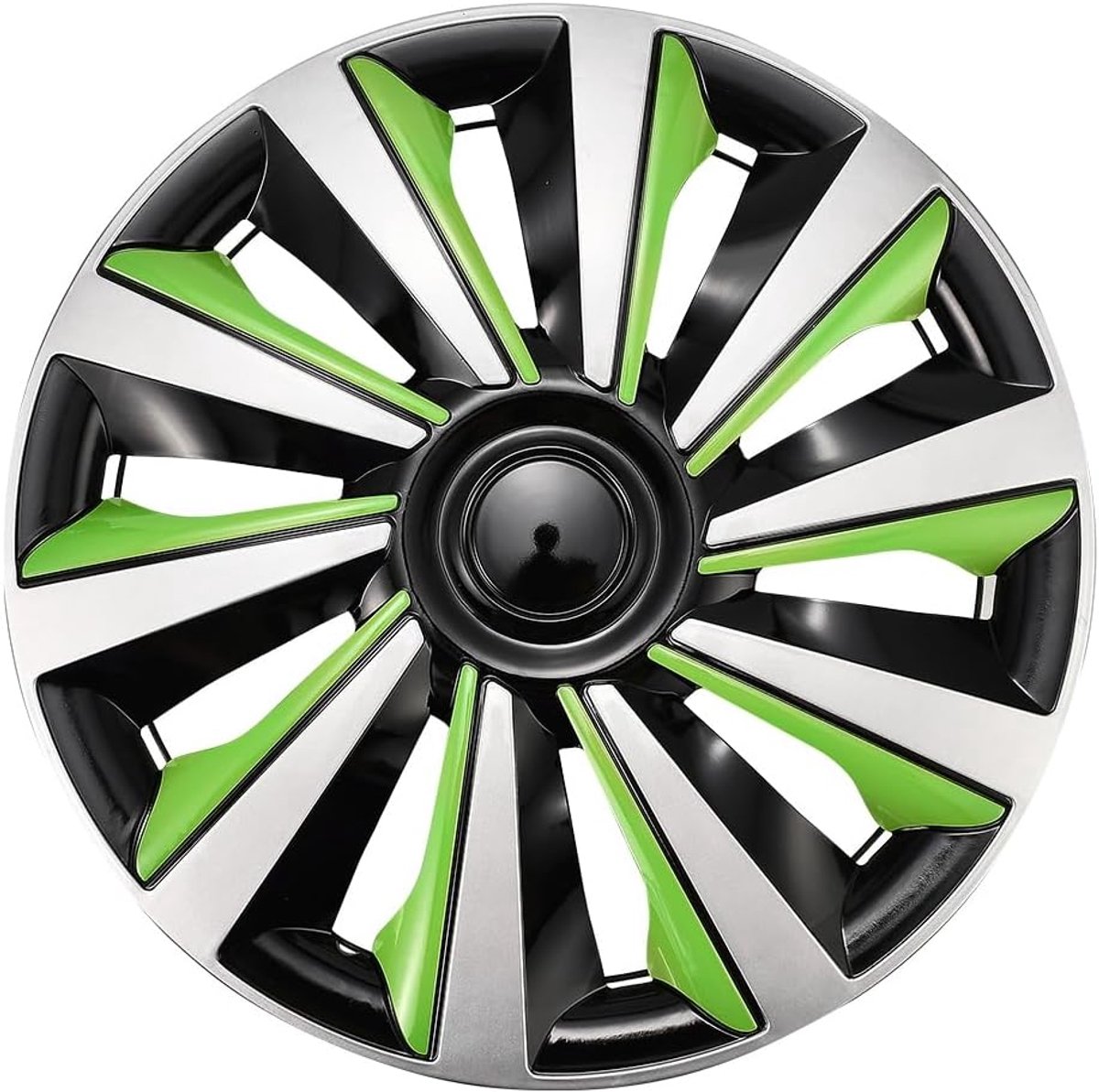 Wieldeksels set van 4 - groen zilver zwart glanzend - voor stalen velgen 13-16 inch - stijlvolle tuningaccessoires - ShopVlot