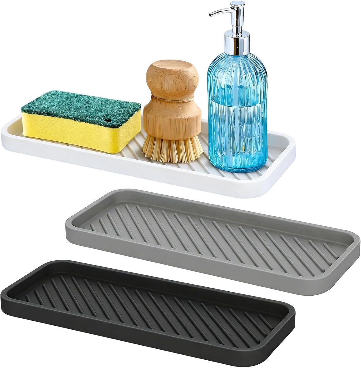 3 stuks afdruipmatten, afdruipmat, smal, 23,5 x 9 x 1 cm, rubber, rechthoekig, afwaterend, warmte-isolerend, geschikt - ShopVlot