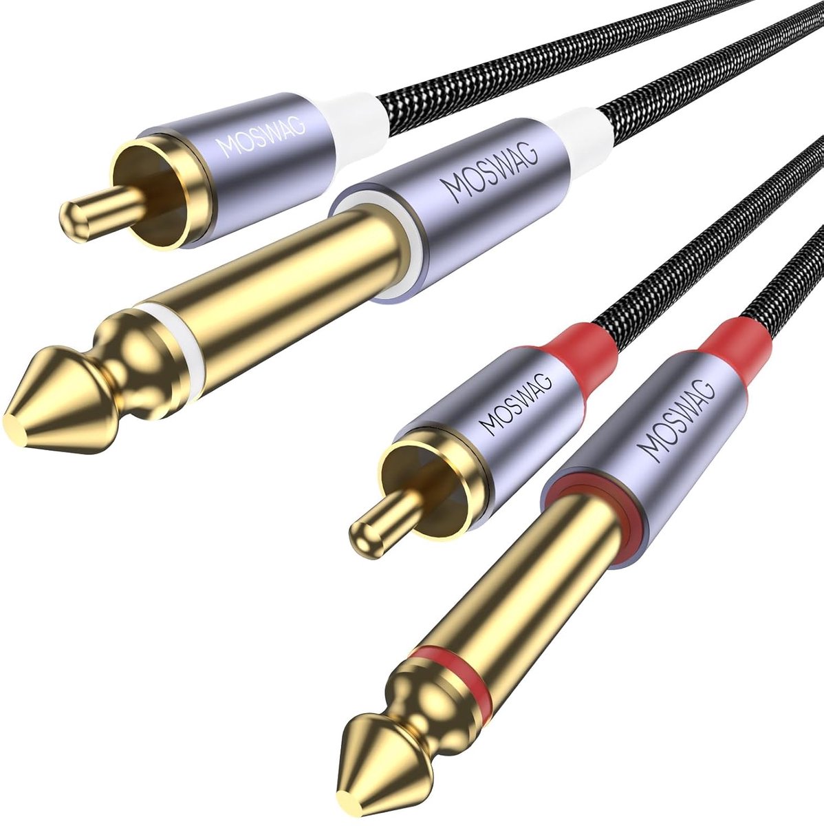MOSWAG Dual RCA to Dual 1/4 Cable, Gold Plated Heavy Duty 2 x 6.35mm TS Mono Male Jack to 2 RCA Male Adapter Cable for - ShopVlot