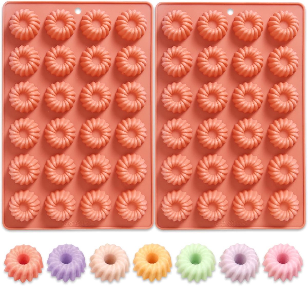 Mini Turban Silicone Baking Mold Set, 2 Pieces, 24 Moulds Per Mould for Small Cakes, Terracotta Pink - ShopVlot