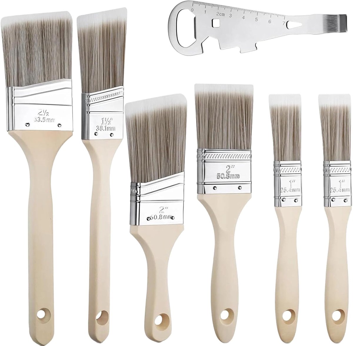 6 stuks schilderkwastenset, lakkwasten voor hout, lazuurkwast voor hout, buiten, 25 mm, 38 mm, 50 mm, 64 mm - ShopVlot