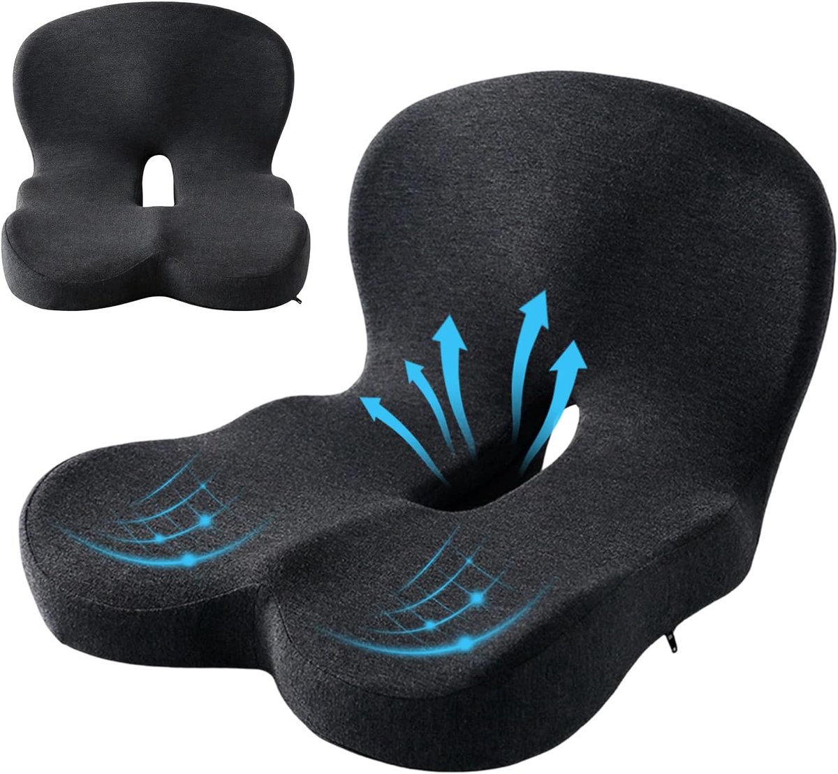 Yolispa Orthopedic Seat Cushion with Backrest, Ergonomic Cushion, Seat Cushion Car Office Chair, Memory Foam Seat - ShopVlot