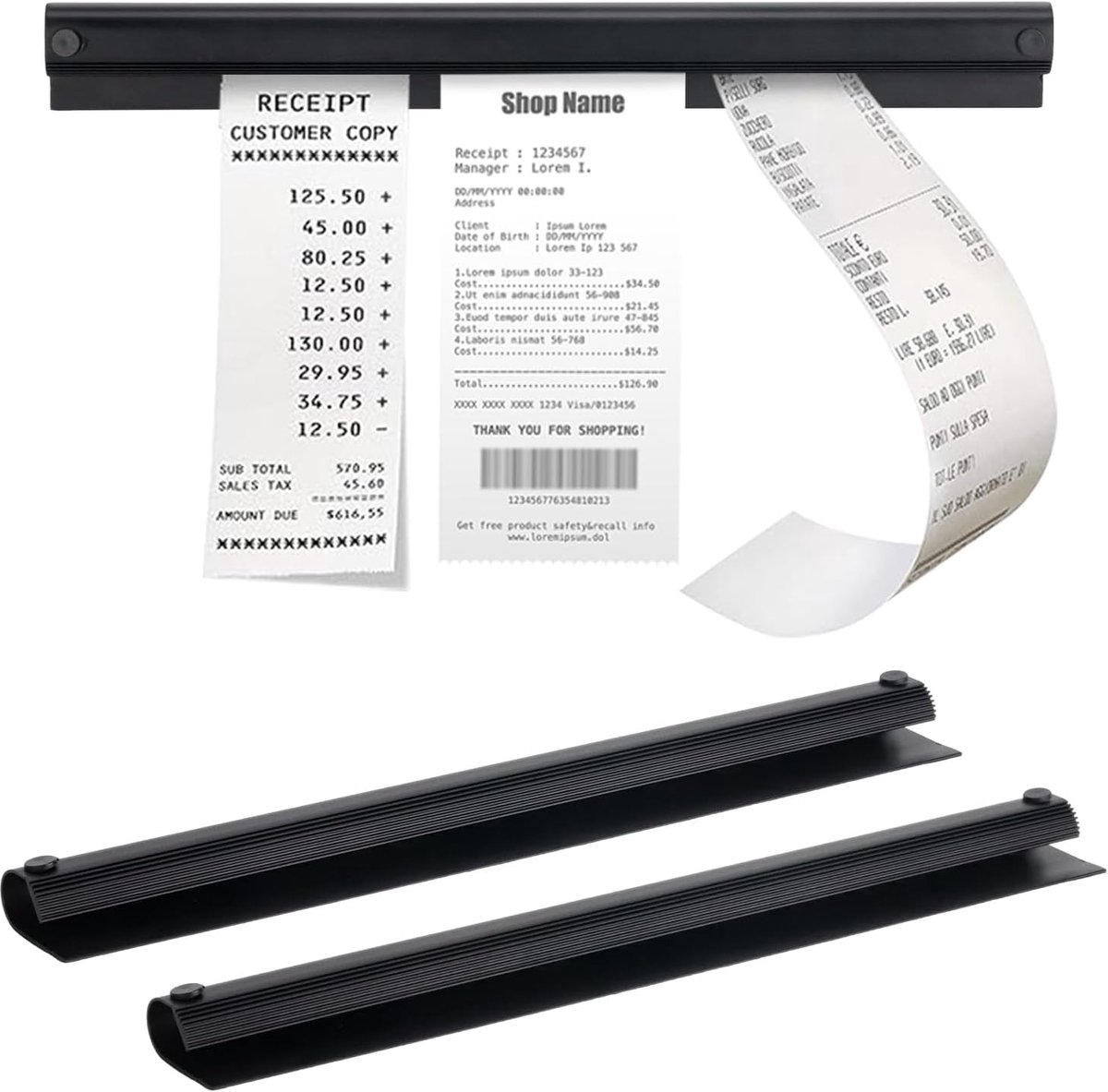 2 Stuks Bonhouder Horeca Zwart 30 cm - Klemstrip voor Keuken, Bar en Kantoor - Zelfklevend Aluminium Bestelhouder