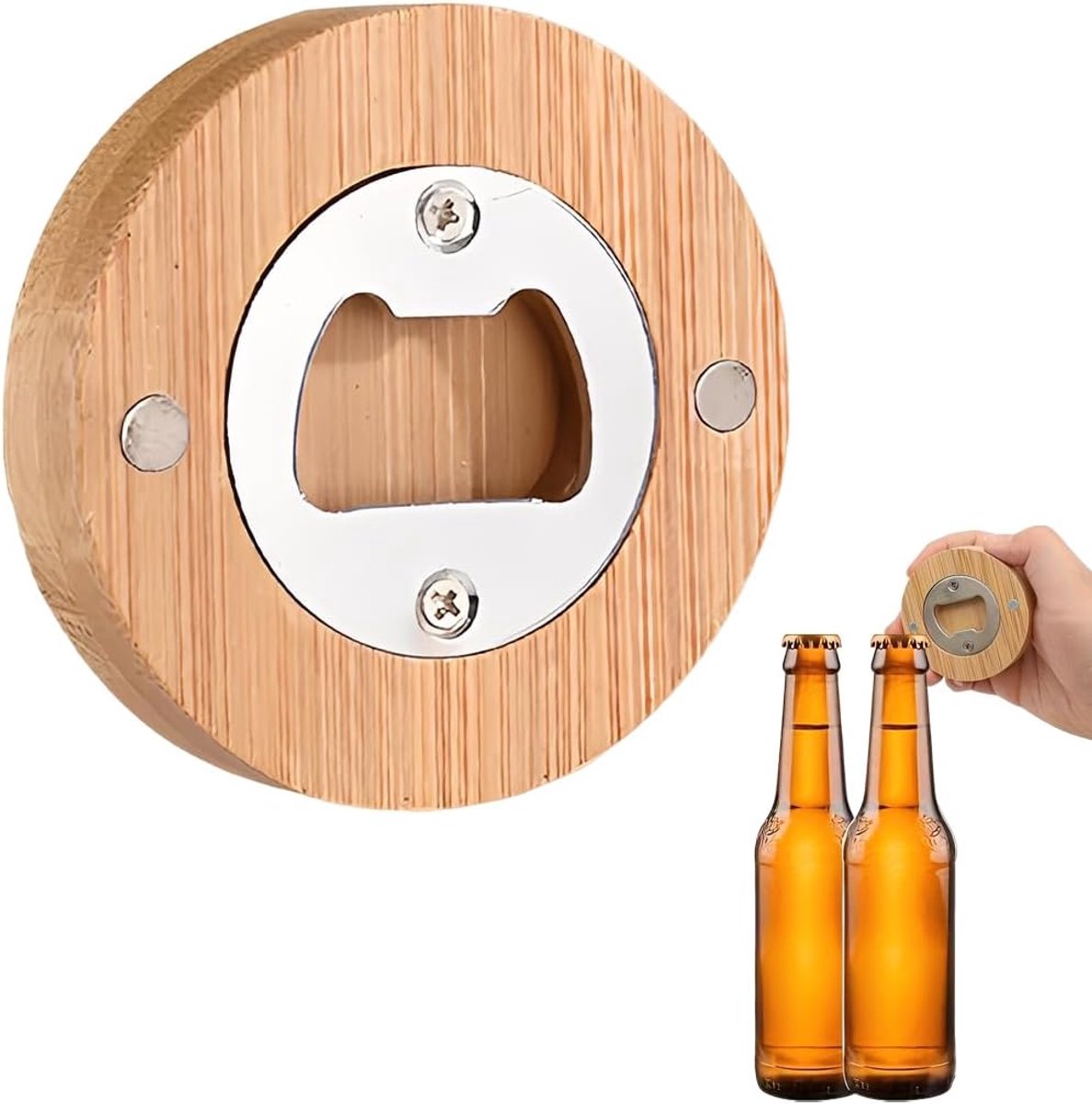 1 Pezzo Apribottiglie In Legno Apribottiglie Magnetico Rotondo Bambù Legno Per Vino Birra Bibite Bottiglie Di Vetro - ShopVlot