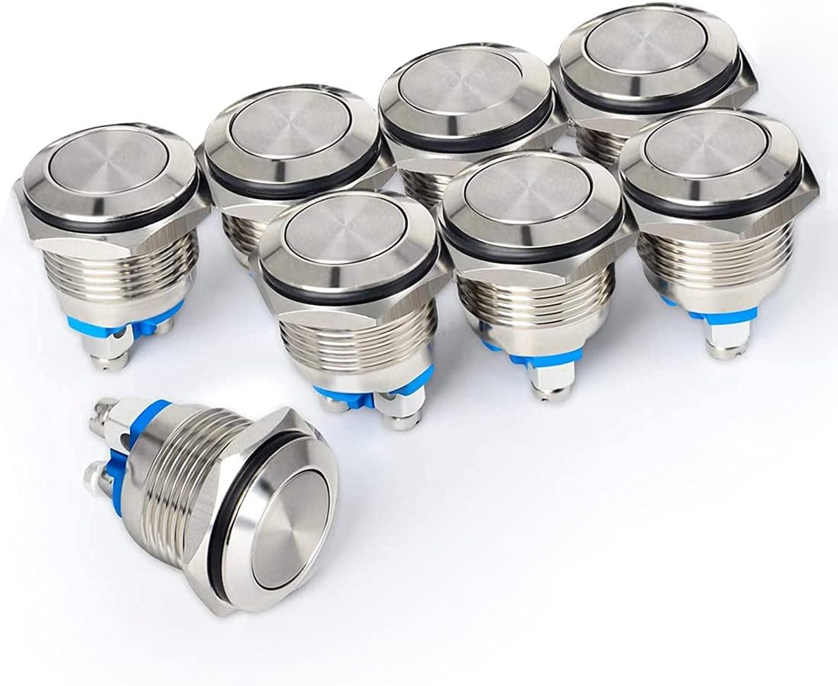 GUUZI 8pcs 16mm 2A 12V/24V/125V/250VAC Momentary Waterproof Push Button with Screw Connections Stainless Steel Push - ShopVlot