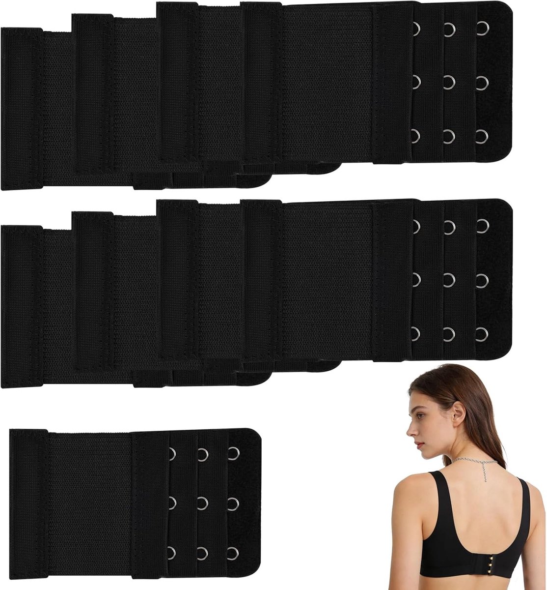 Bra Extender with 3 Hooks, 9pcs Black Bra Extender with 3 Rows, Soft Elastic Bra Extender for Women, Width 5.5 cm - ShopVlot