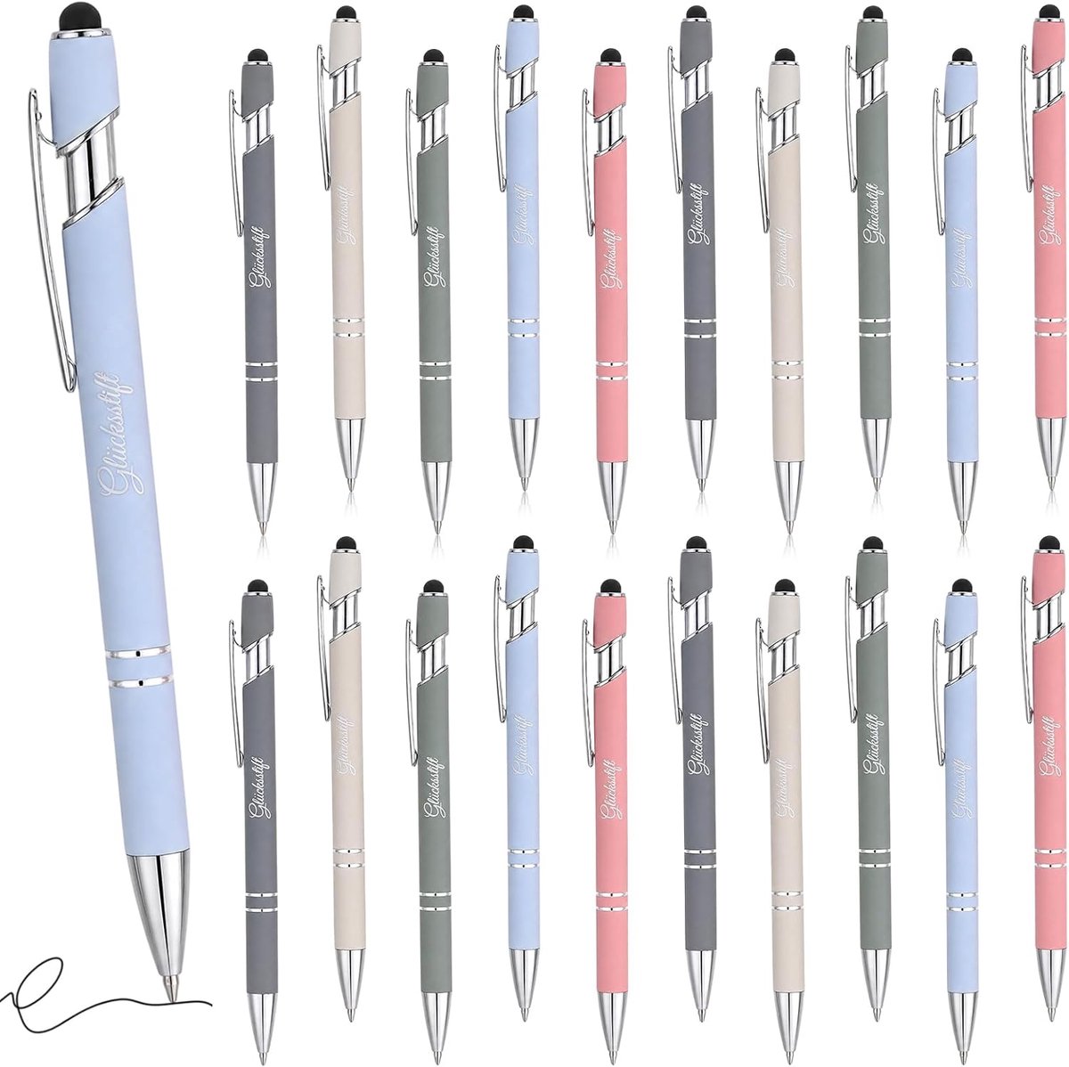 20 stuks gelukspennen met touchpen, zwarte inkt, kogelgrijper met gravure - ShopVlot