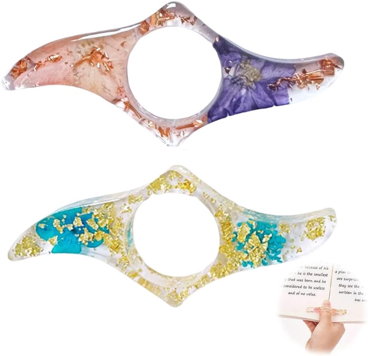 Boekhouder thumb ring - Transparant - Dried flowers - Handig voor één hand lezen - ShopVlot