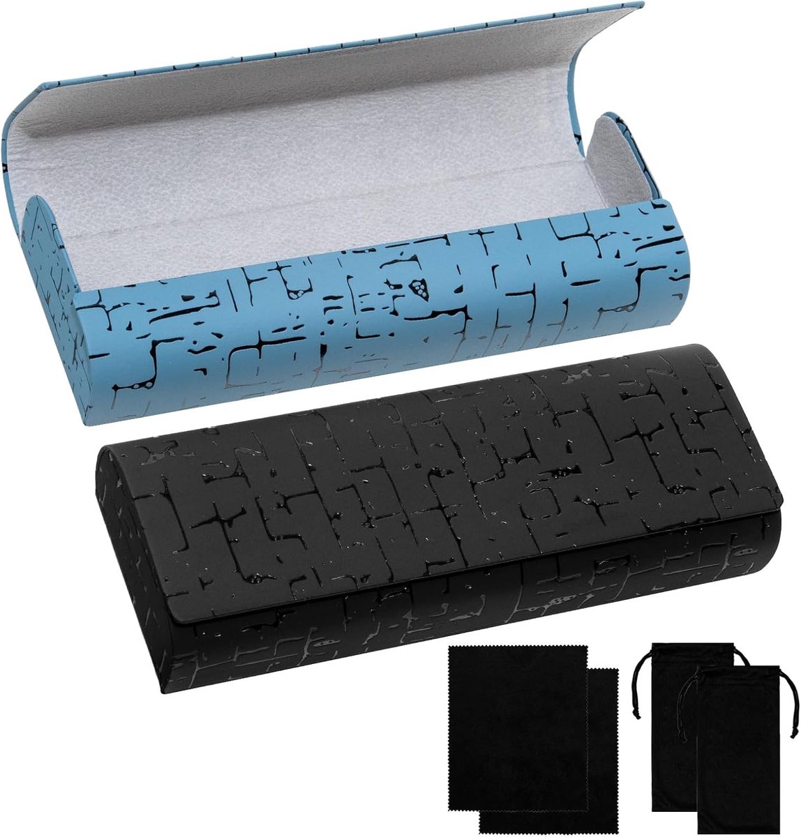 Bril etui hard case - leren brillendoos - 2 stuks - inclusief brillendoek en brillentas - ShopVlot
