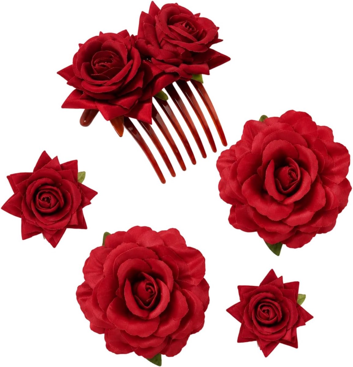 Haaraccessoires bruid trouw - 5 delige set met bloemen - Realistische rozen - Ideaal voor bruiloften - ShopVlot