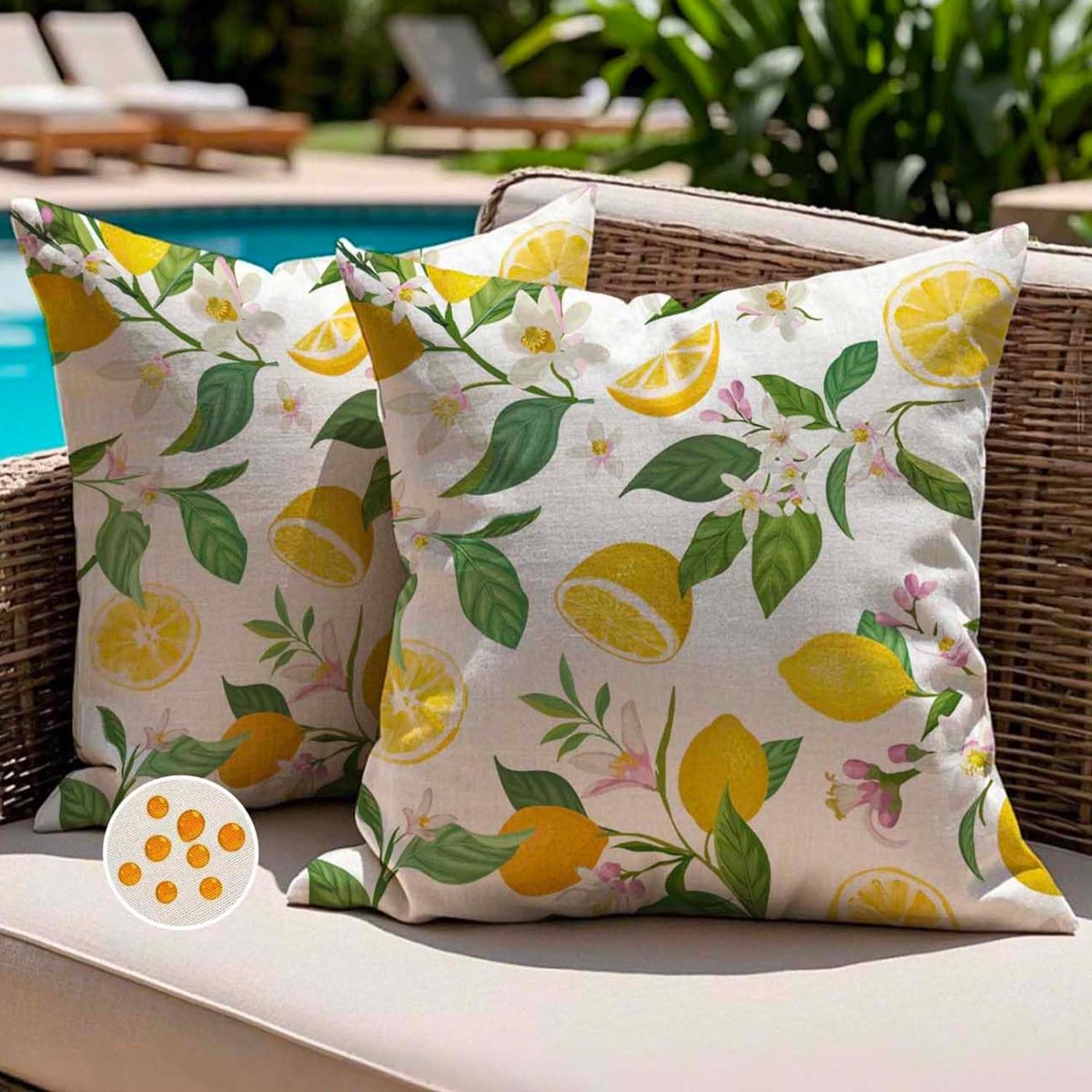 Buiten Kussenslopen 50 x 50 cm - Waterdicht - Lemon Geel Met Moderne Bloemen - Perfect Voor Tuin - ShopVlot