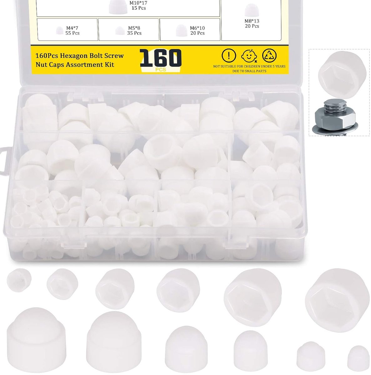 Bolt covers schroefdeksels 160 stuks - 6 maten - plastic acorn nut dome - bescherm hexagon schroeven - ShopVlot
