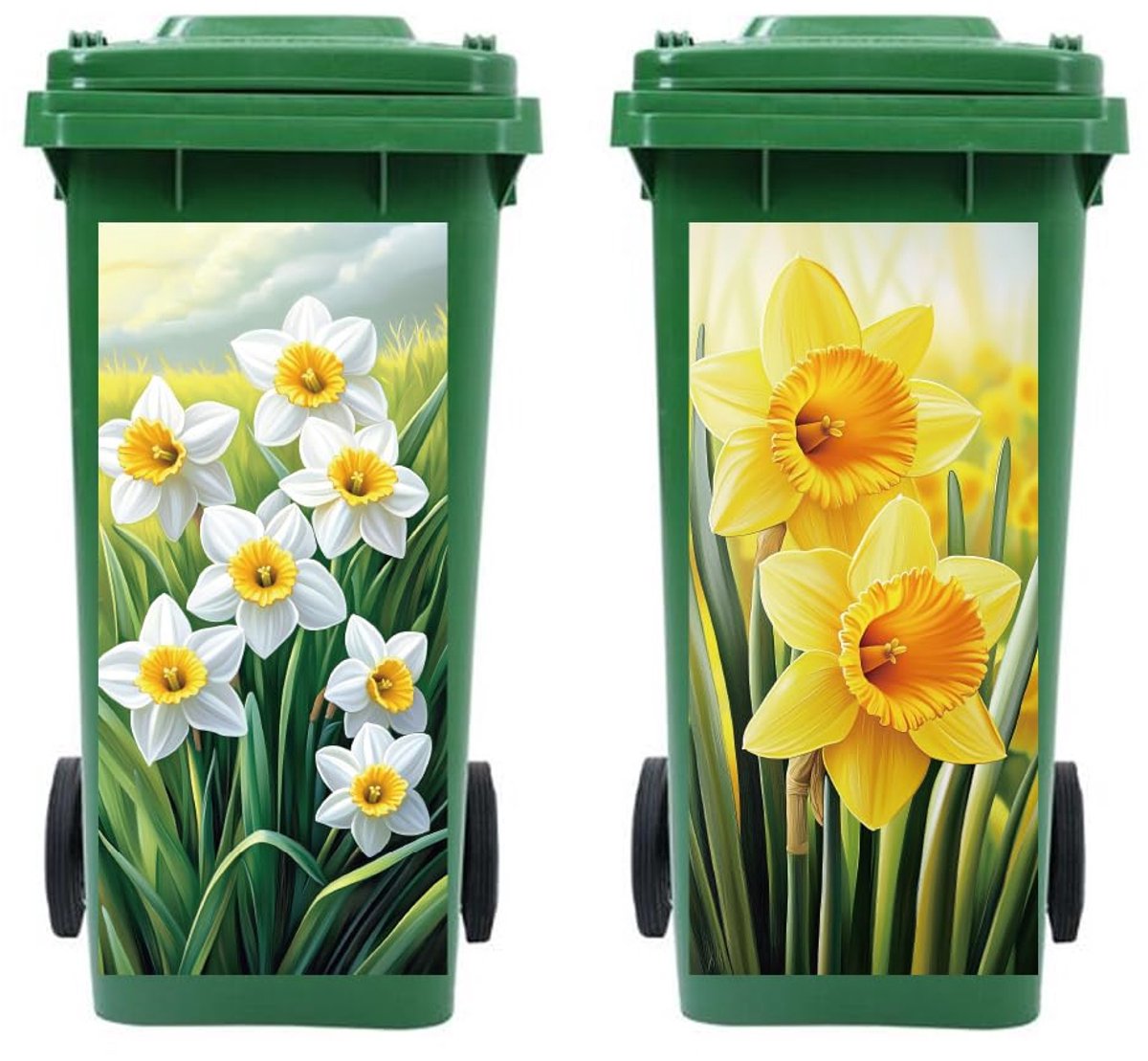Afvalcontainerstickers groot - zelfklevend waterdicht - 2 vellen narcissen - decoratie voor vuilnisbakken en tuin - ShopVlot