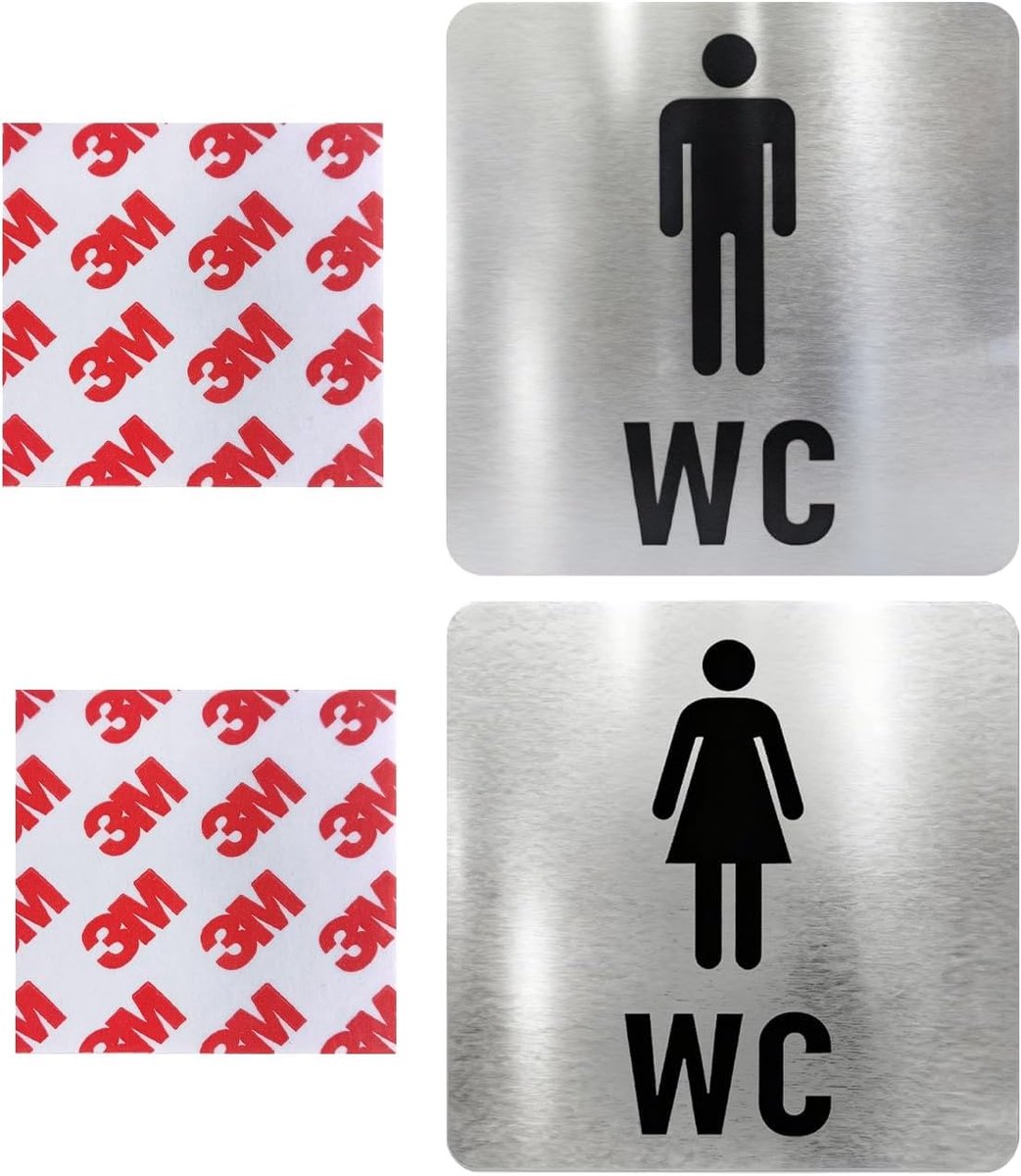 Toiletdeurenplaat 12 x 12 cm - RVS - Sterke adhesive - Duurzaam voor badkamer - ShopVlot