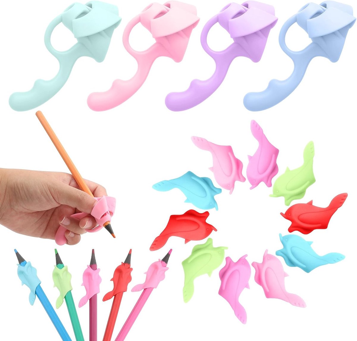 Schrijfhulpmiddelen kinderen 14 stuks - ergonomische penhouder - voor rechts- en linkshandigen - ShopVlot