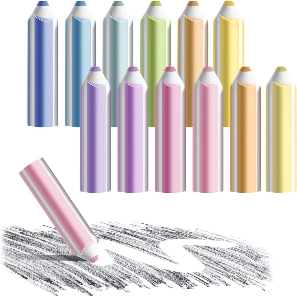 Potloodvormige gummen 12 stuks - stofvrij - ergonomisch design - ideaal voor school - ShopVlot