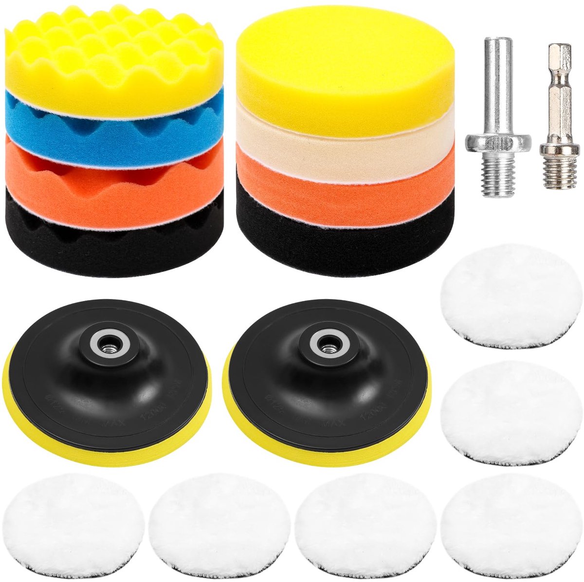 Polijstschijven 125mm - 18-delige set - spons en wol - ideaal voor auto polijsten - ShopVlot